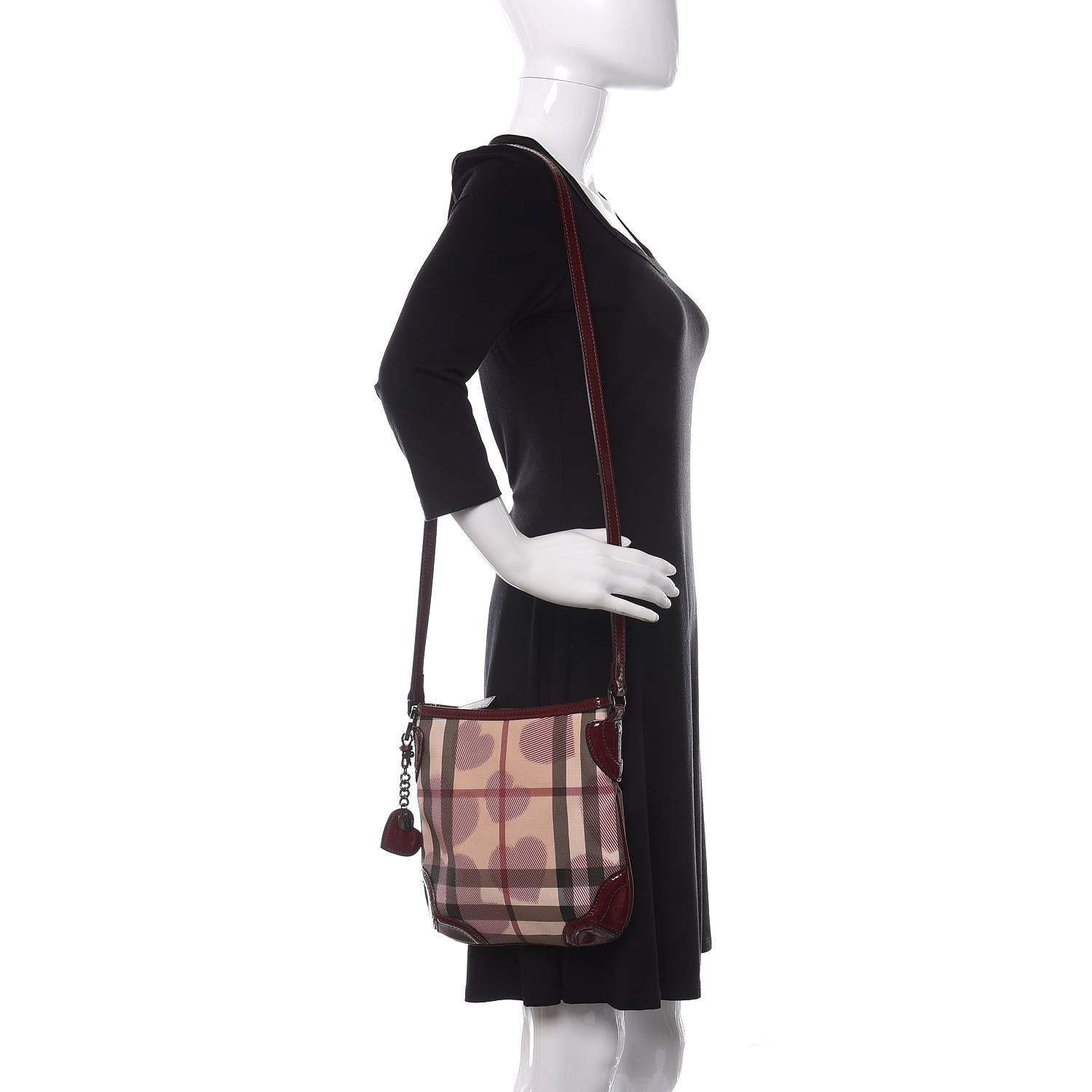 Burberry Patent Nova Check Heart Dryden Crossbody Bag Berry Red 2 of 12