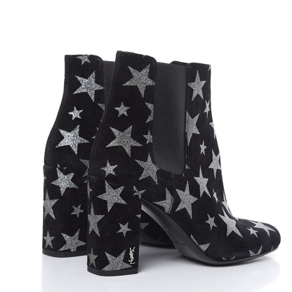 Saint Laurent Suede Glitter Stars Babies 90 Ankle Boots 37 Black Argent 4 of 11