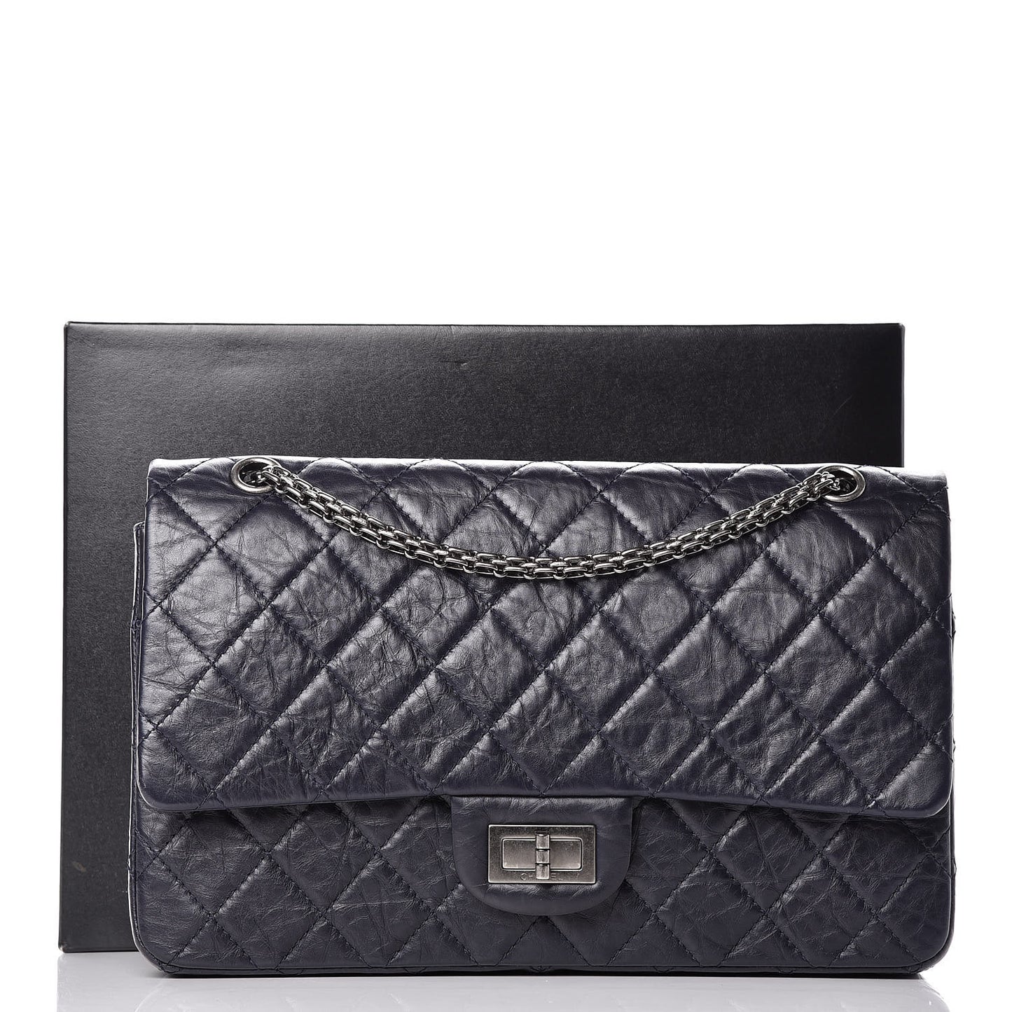 Aged Calfskin Quilted 2.55 Reissue 227 Flap Navy Blue