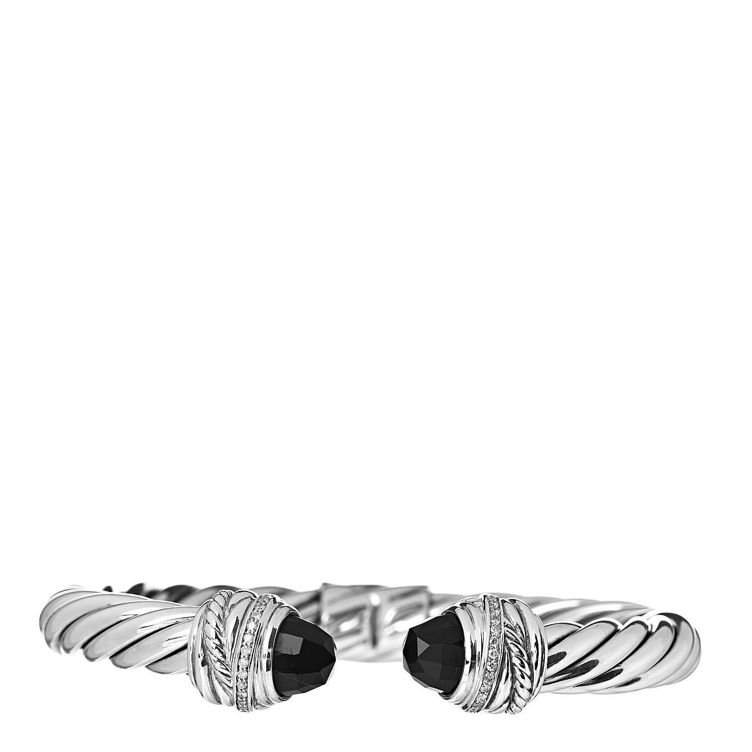 David Yurman Sterling Silver Diamond Black Onyx 8.5mm Crossover Hinge Bracelet 1 of 4