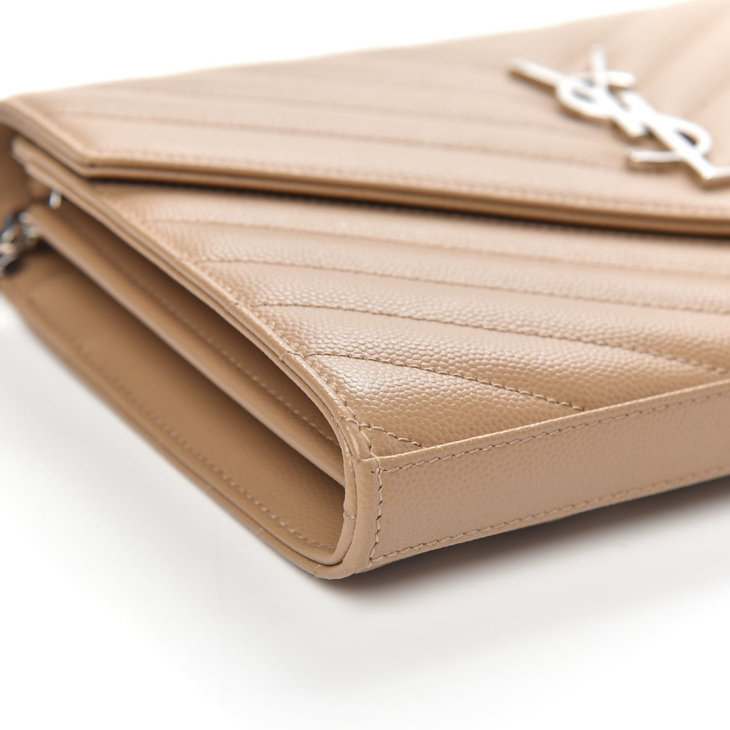 Grain De Poudre Matelasse Chevron Monogram Chain Wallet Dark Latte