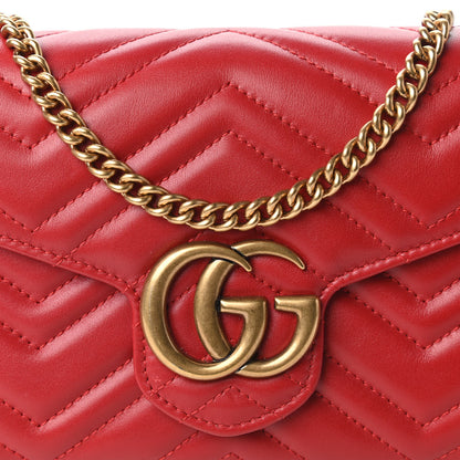 Gucci Calfskin Matelasse GG Marmont Chain Wallet Hibiscus Red 10 of 12