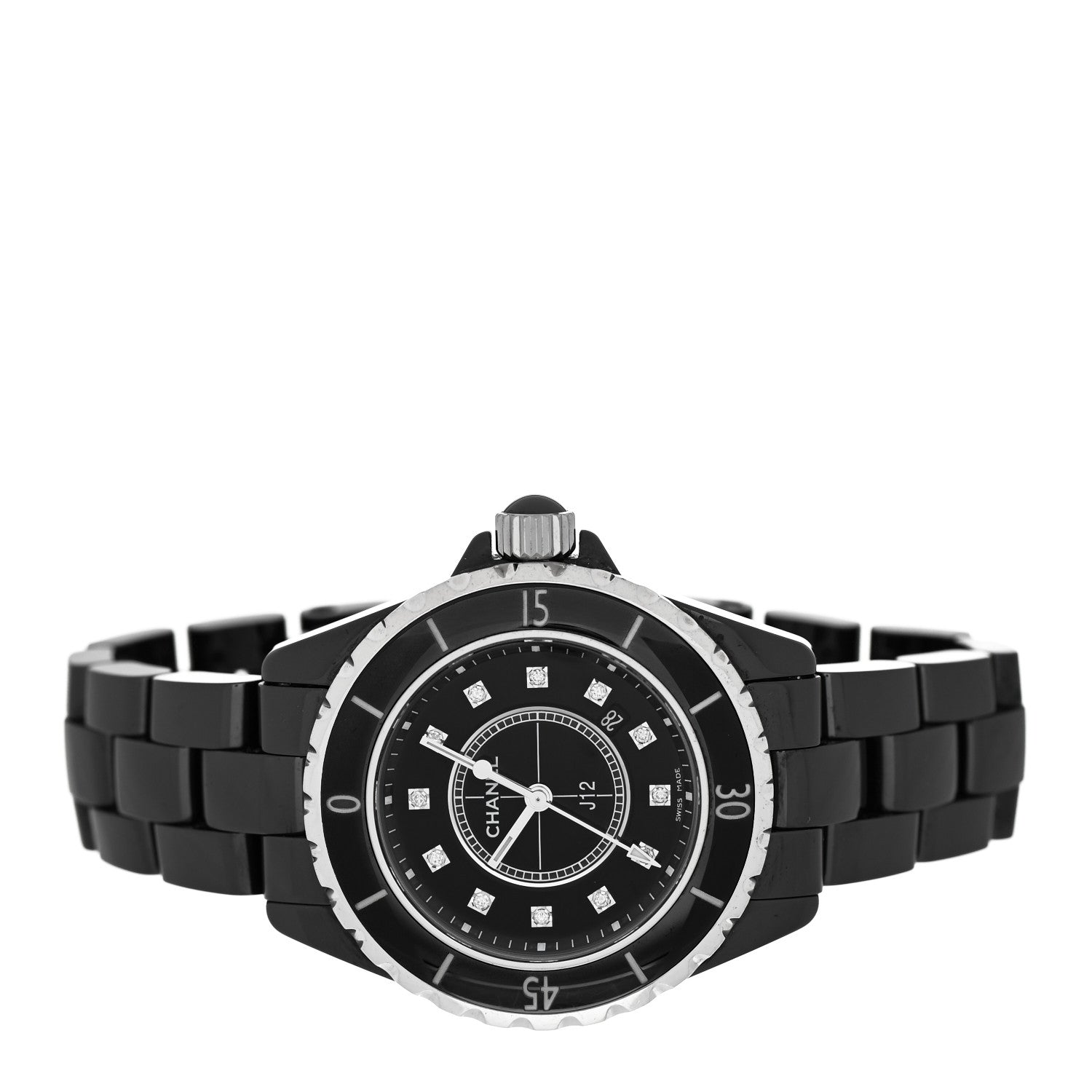 Chanel Stainless Steel Ceramic Diamond 33mm J12 Quartz Watch Black 2 of 4