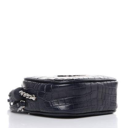 Saint Laurent Calfskin Crocodile Embossed Monogram Blogger Bag Medium Blue 4 of 8