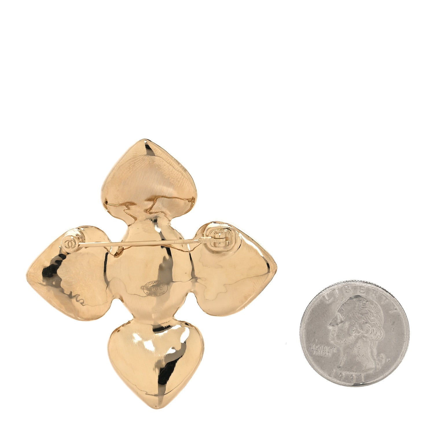 Chanel Resin Pearl CC Heart Brooch Gold Pearly White Black 2 of 3