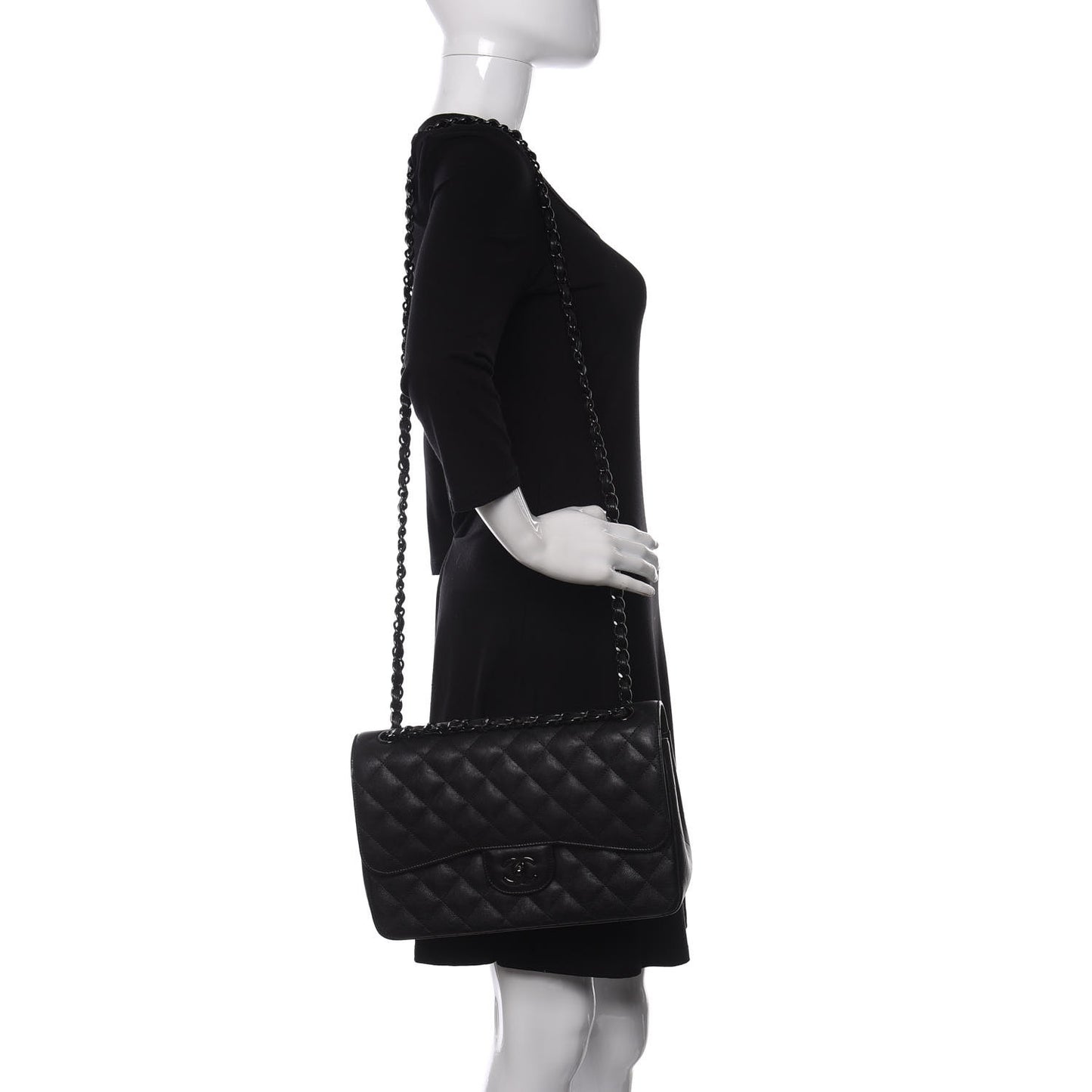 Crumpled Calfskin Quilted Jumbo Double Flap So Black