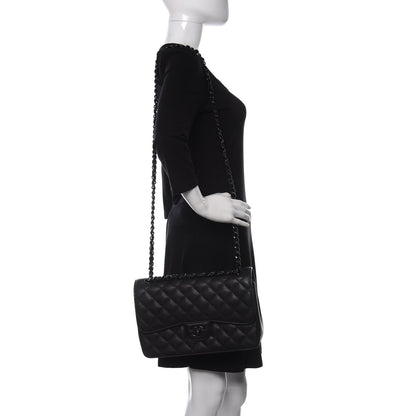 Chanel Crumpled Calfskin Quilted Jumbo Double Flap So Black 2 of 12