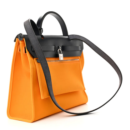 Hermes Vache Hunter Toile Herbag Zip 31 PM Jaune D'Or Bleu Izmir 4 of 15
