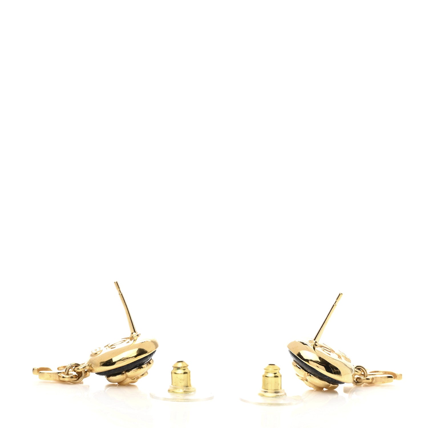 Chanel Metal Lambskin Camellia CC Drop Earrings Gold Black 3 of 4