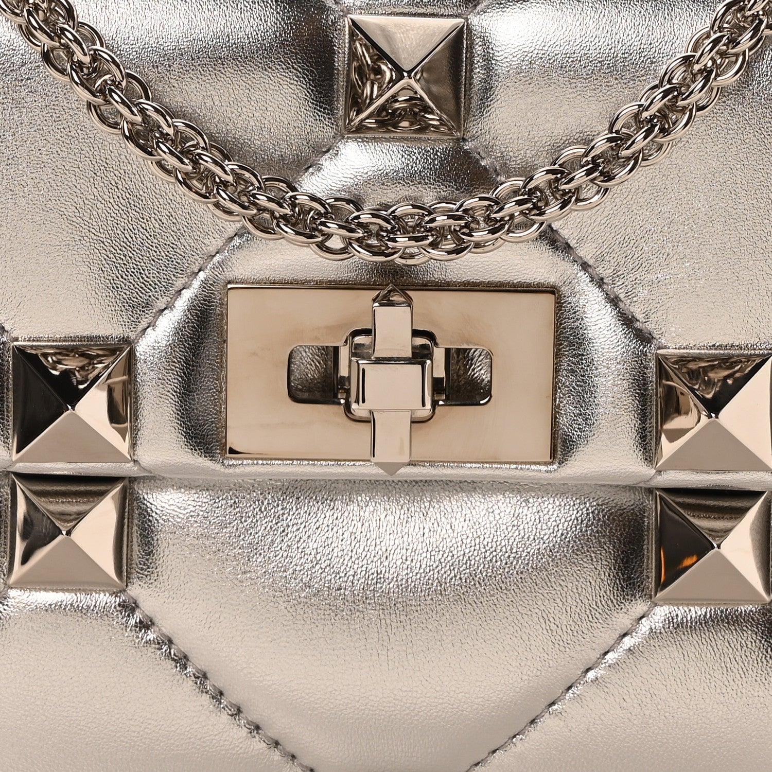 Valentino Garavani Nappa Medium Roman Stud Shoulder Bag Silver 7 of 9