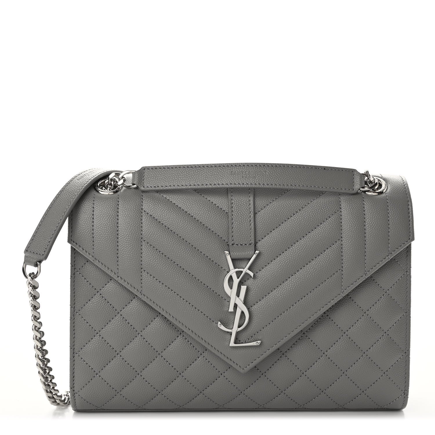 Saint Laurent Grain De Poudre Textured Mixed Matelasse Medium Triquilt Monogram Satchel New Stone 1 of 9