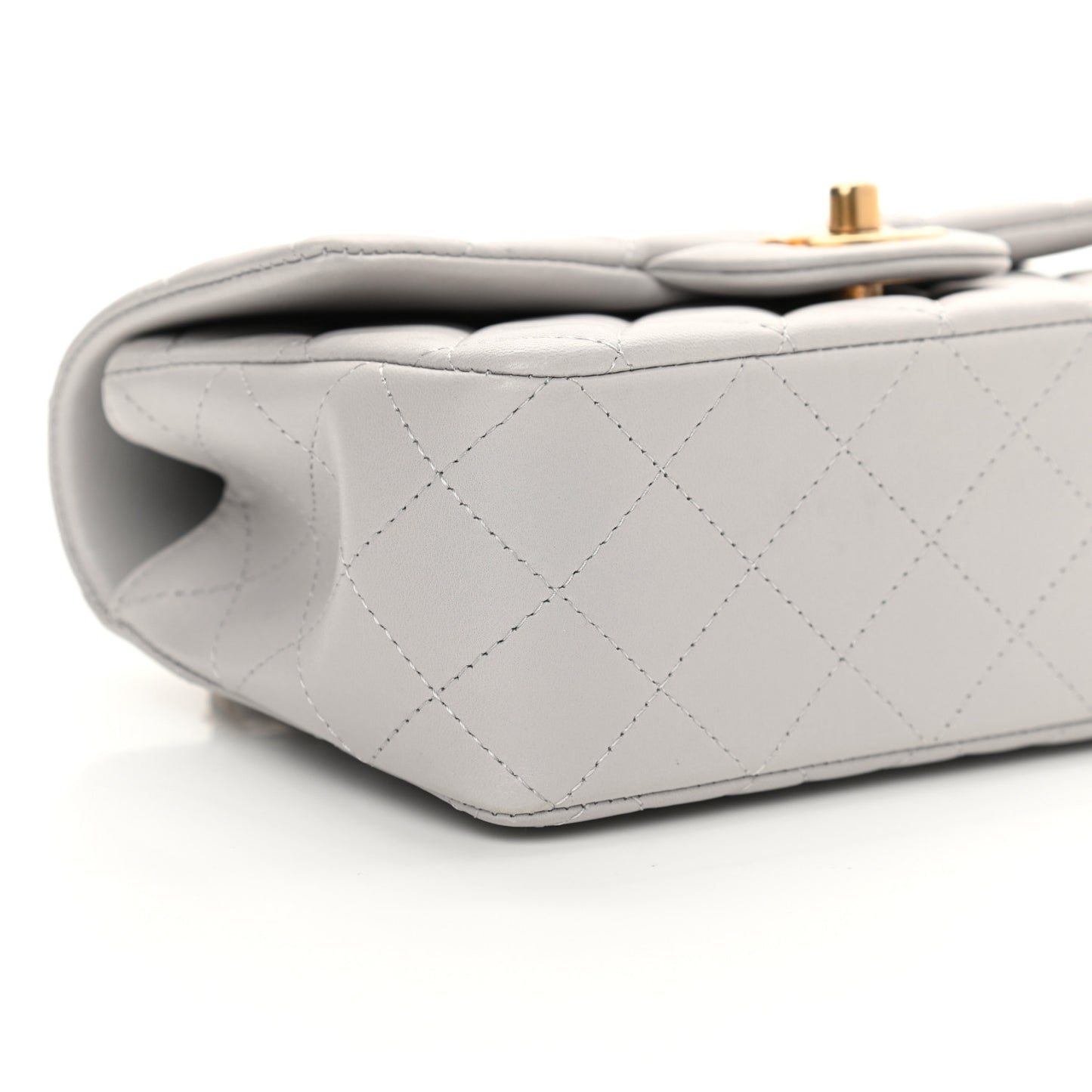 Lambskin Quilted Mini Top Handle Rectangular Flap Grey