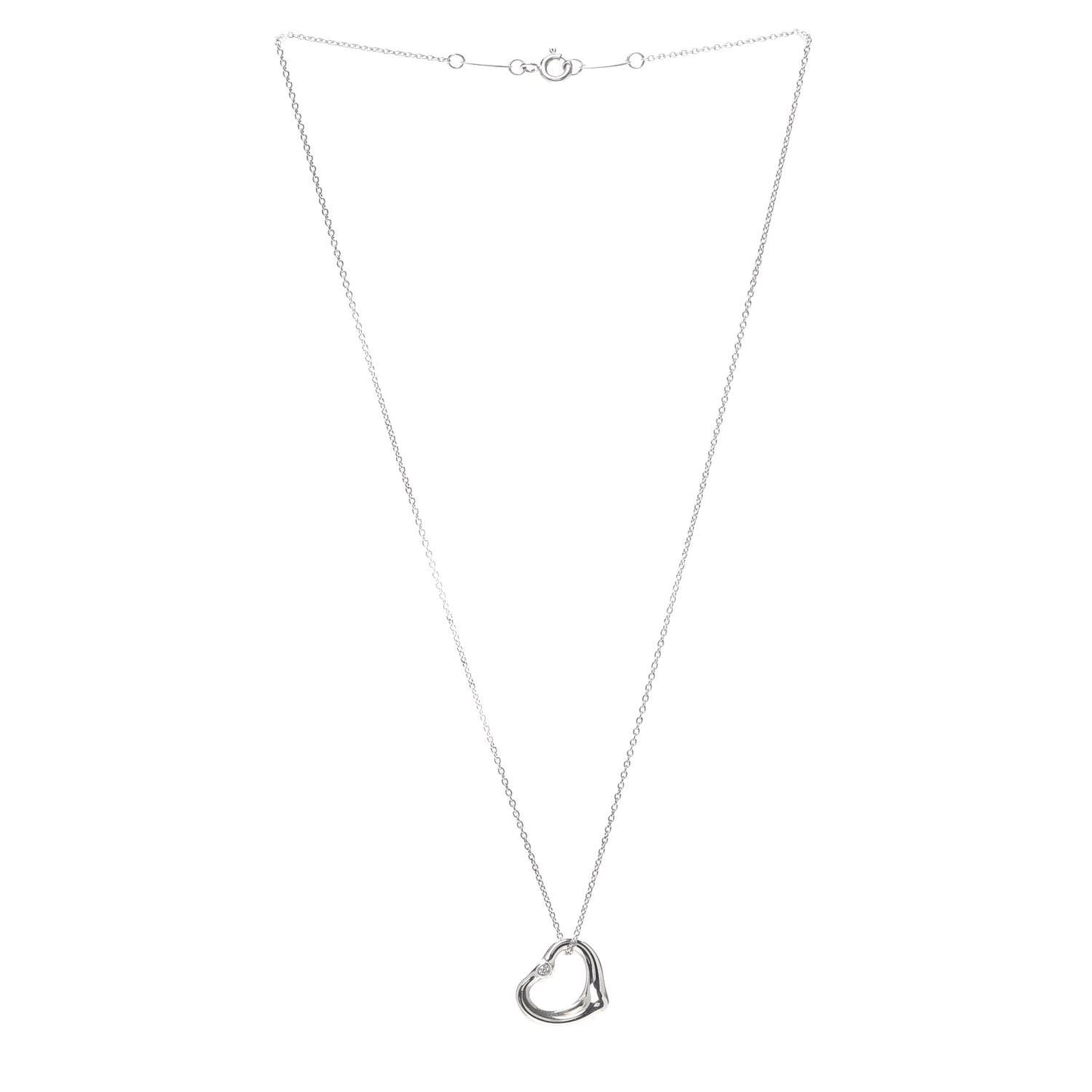 Sterling Silver Diamond 16mm Elsa Peretti Open Heart Pendant Necklace