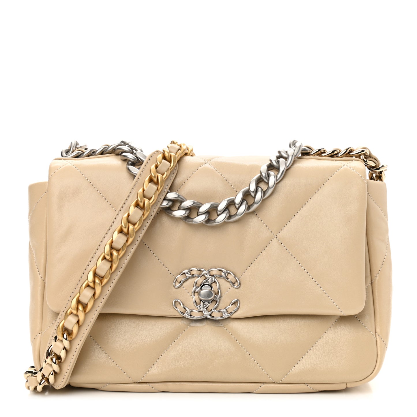 Lambskin Quilted Medium Chanel 19 Flap Beige