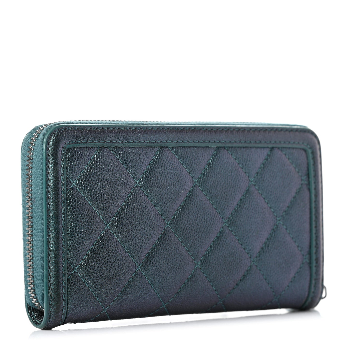 Iridescent Caviar Quilted Medium Filigree Zip Around Wallet Dark Turquoise