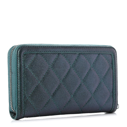 Chanel Iridescent Caviar Quilted Medium Filigree Zip Around Wallet Dark Turquoise 3 of 8