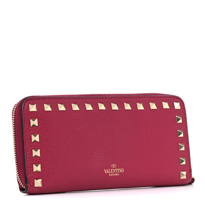 Valentino Garavani Pebbled Calfskin Rockstud Zip Around Wallet Raspberry 3 of 14