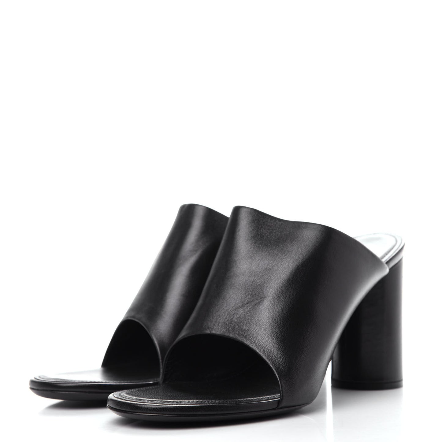 Shiny Sheepskin Oval 90mm Sandals 38.5 Black