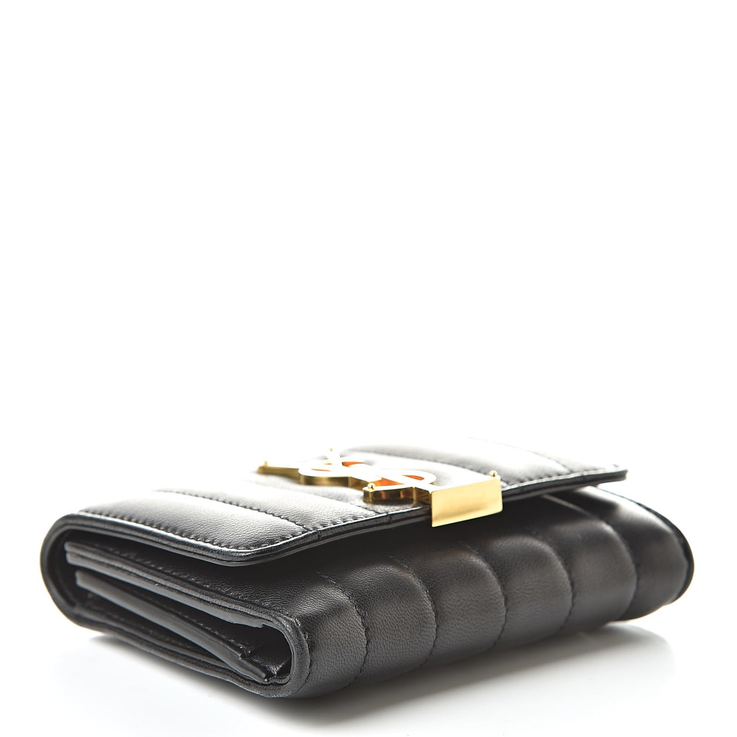 Lambskin Matelasse Monogram Vicky Tri-Fold Wallet Black