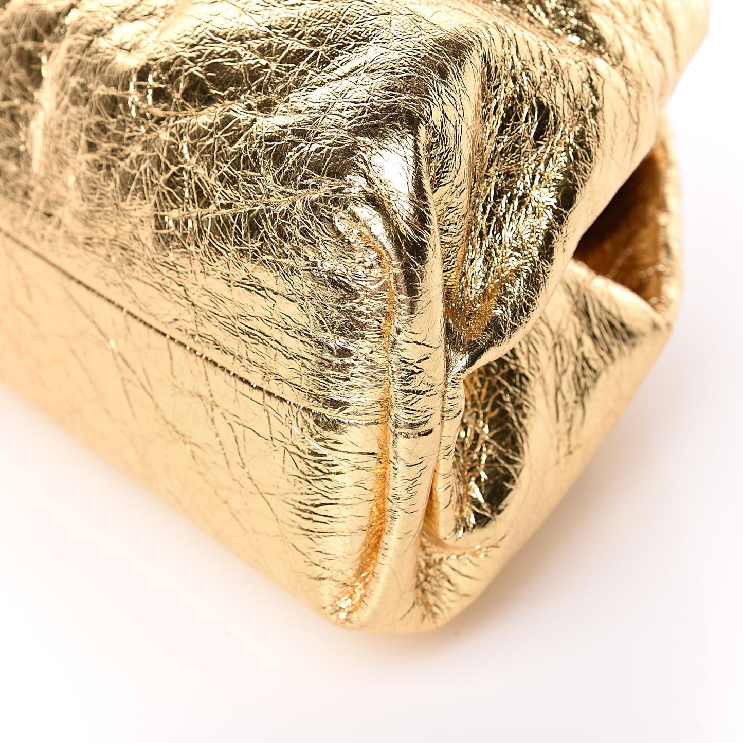 Metallic Crinkled Lambskin The Pouch Oversized Clutch Oro