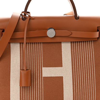 Hermes Vache Hunter Toile H Vibration Herbag Zip Retourne 31 PM Fauve Ecru Beige 9 of 12