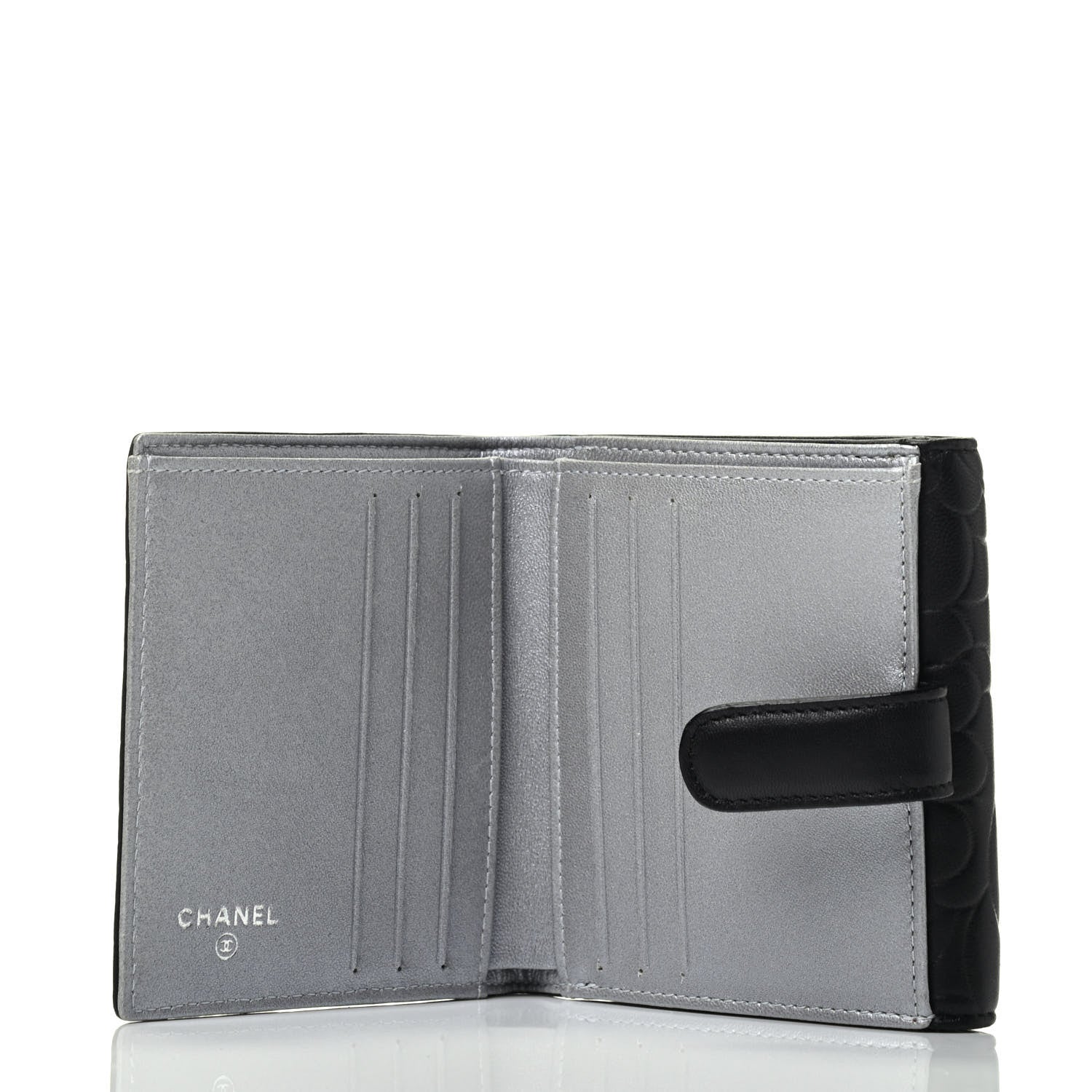 Chanel Lambskin Camellia Embossed Small Double Wallet Black 4 of 4