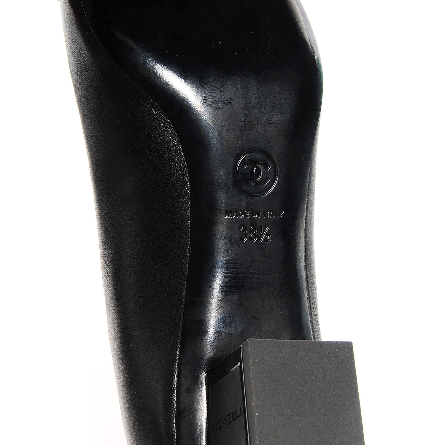 Chanel Leather Round Toe Pumps 38.5 Black 6 of 8