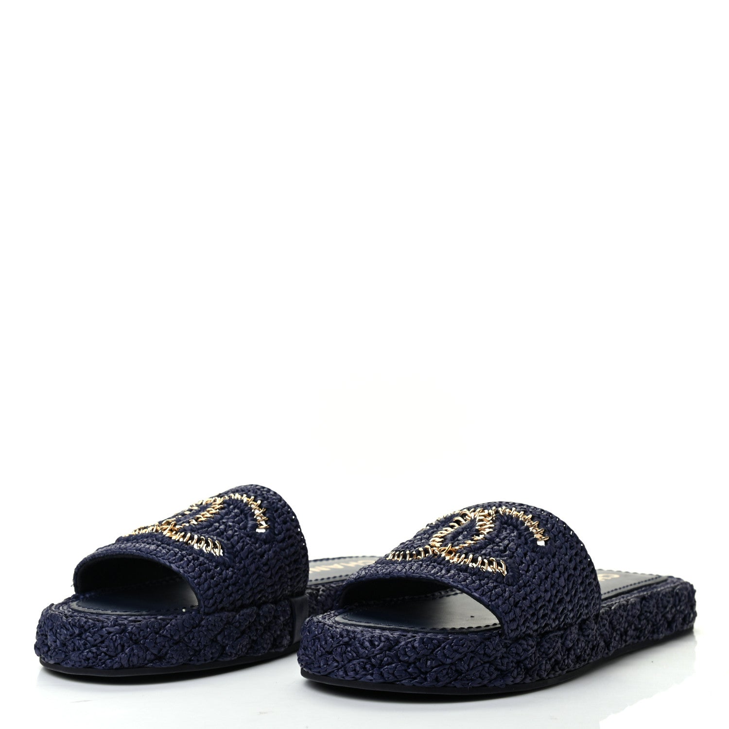 Chanel Braided Cord CC Mules 38 Navy Blue 3 of 9