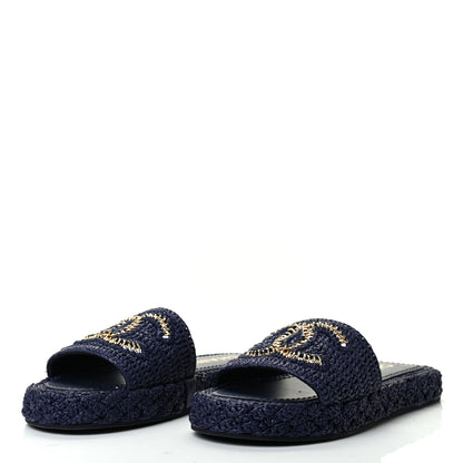 Chanel Braided Cord CC Mules 38 Navy Blue 3 of 9