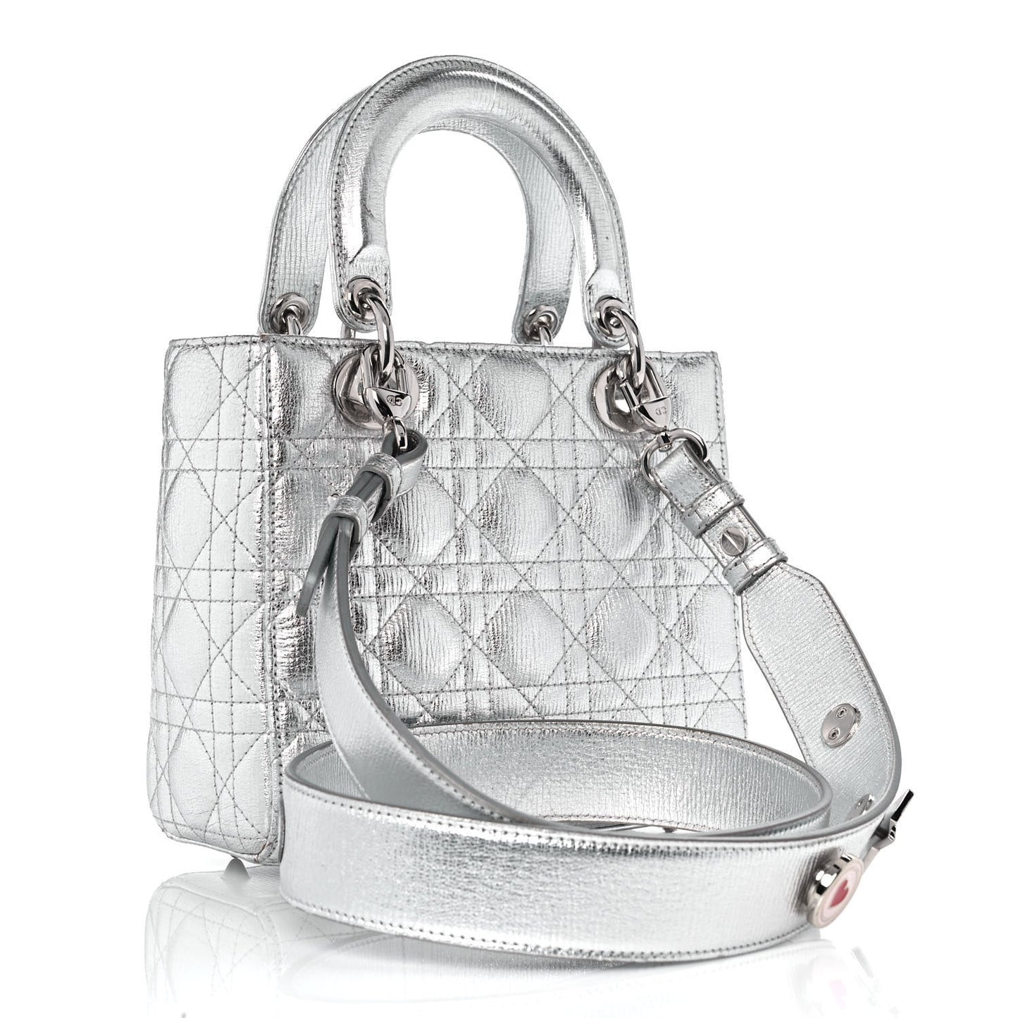 Metallic Grained Calfskin Cannage Small Lucky Badges My Lady Dior Silver