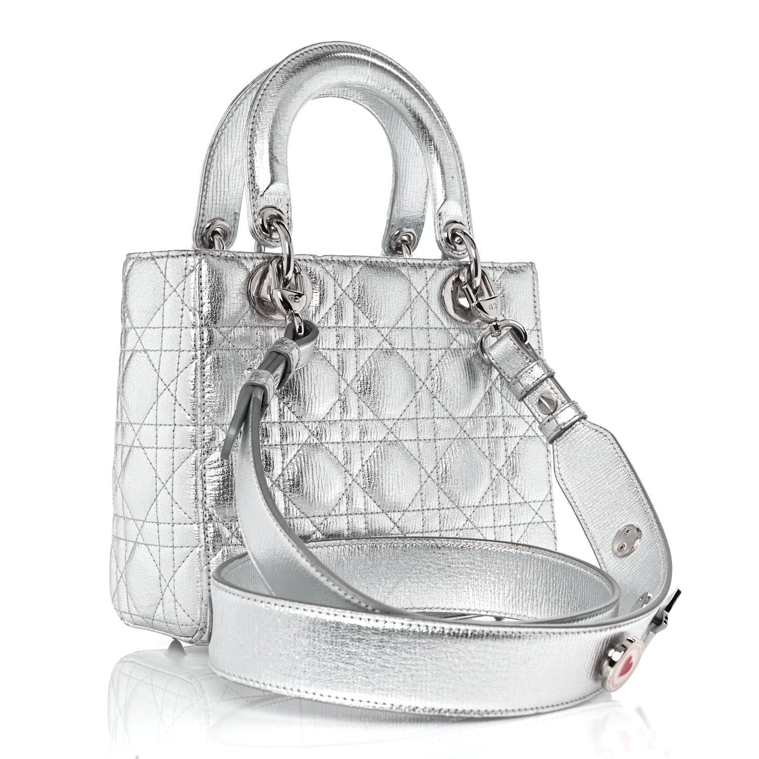 Christian Dior Metallic Grained Calfskin Cannage Small Lucky Badges My Lady Dior Silver 2 of 9