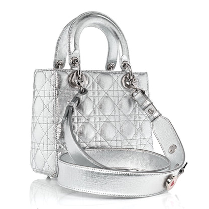 Christian Dior Metallic Grained Calfskin Cannage Small Lucky Badges My Lady Dior Silver 2 of 9