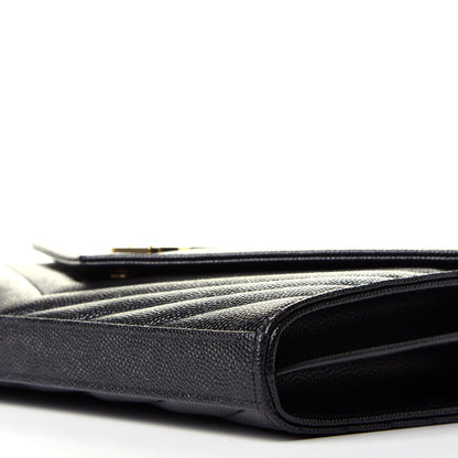 Saint Laurent Grain De Poudre Matelasse Chevron Monogram Chain Wallet Black 9 of 10