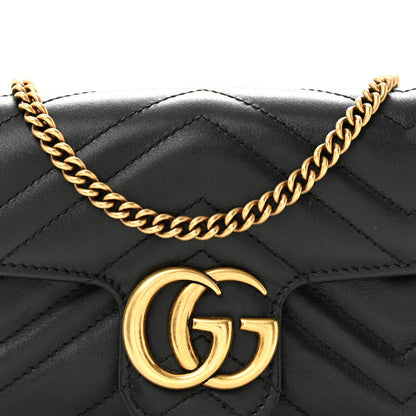 Gucci Calfskin Matelasse Super Mini GG Marmont Shoulder Bag Black 8 of 13