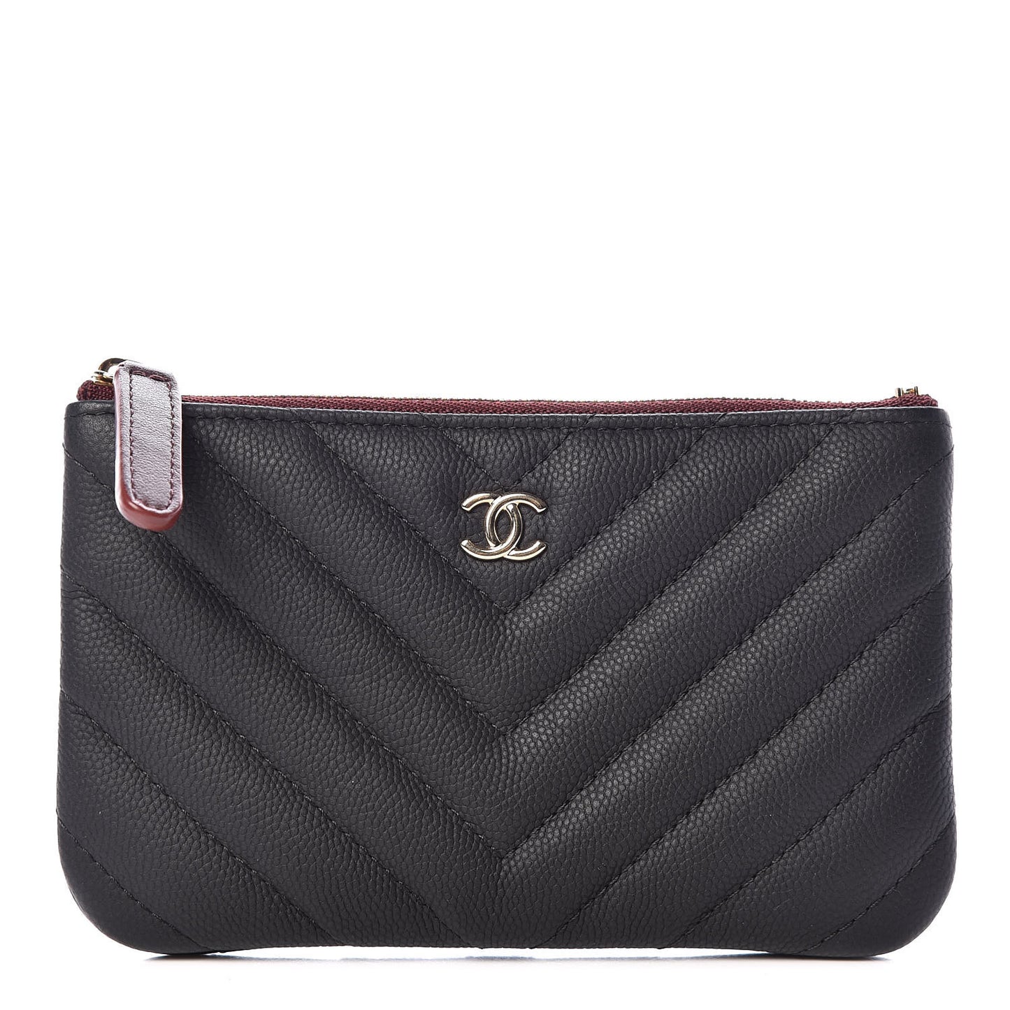 Caviar Chevron Quilted Small Cosmetic Case Black