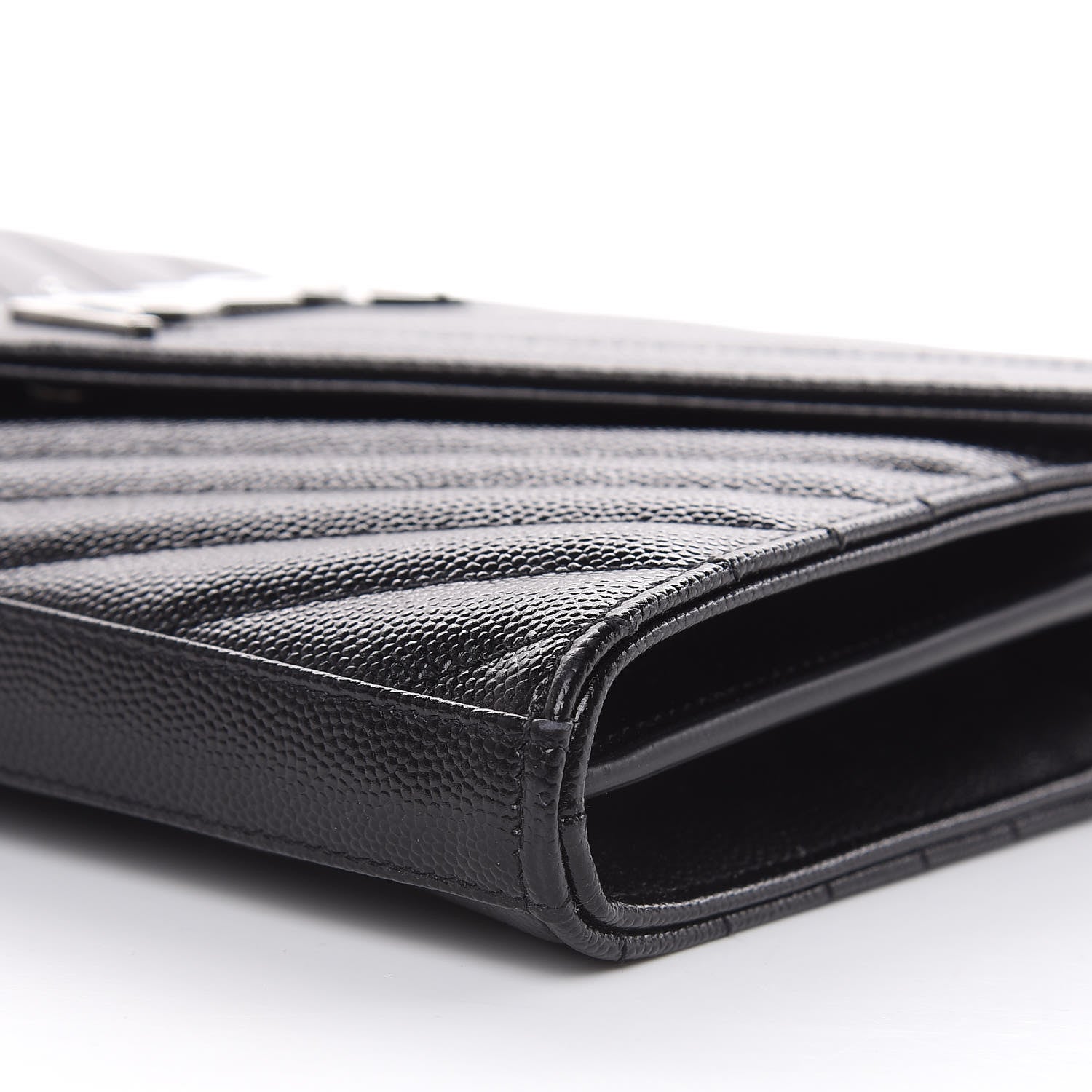 Saint Laurent Grain De Poudre Matelasse Chevron Monogram Chain Wallet Black 9 of 10