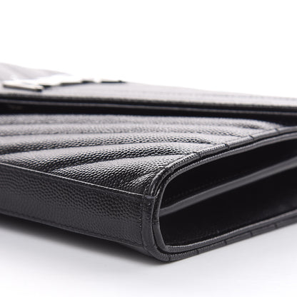 Saint Laurent Grain De Poudre Matelasse Chevron Monogram Chain Wallet Black 9 of 10