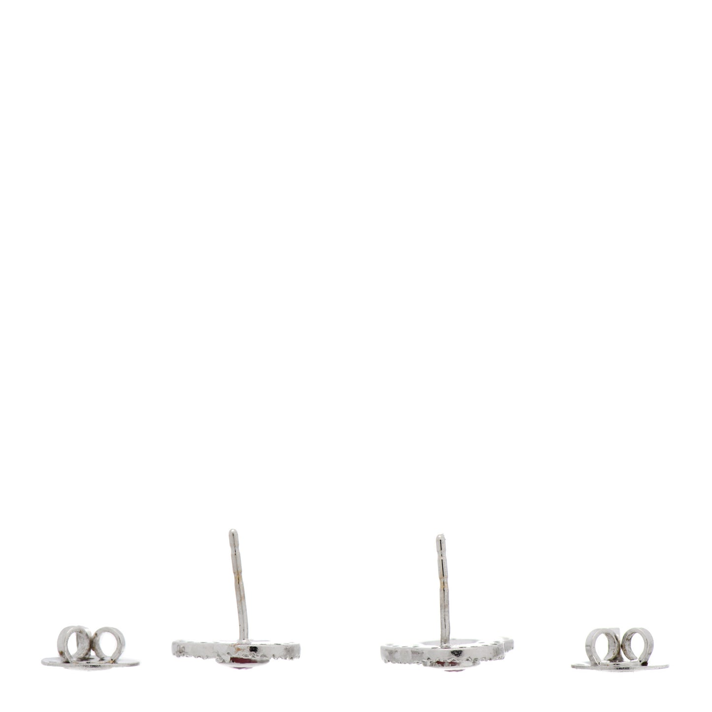 18K White Gold Diamond Pink Sapphire Enamel Flower Stud Earrings