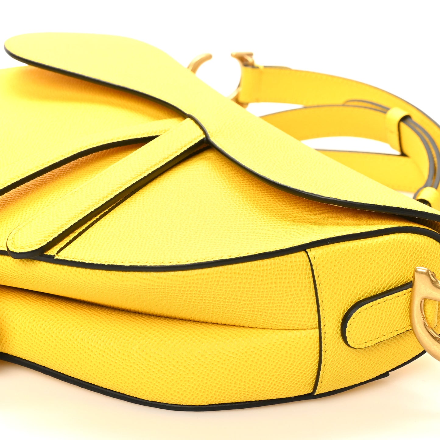 Grained Calfskin Saddle Bag With Strap Yellow