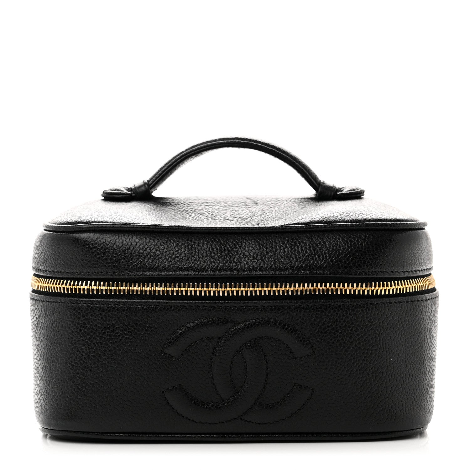 CHANEL Caviar CC Vanity Cosmetic Case in the color Black by FASHIONPHILE