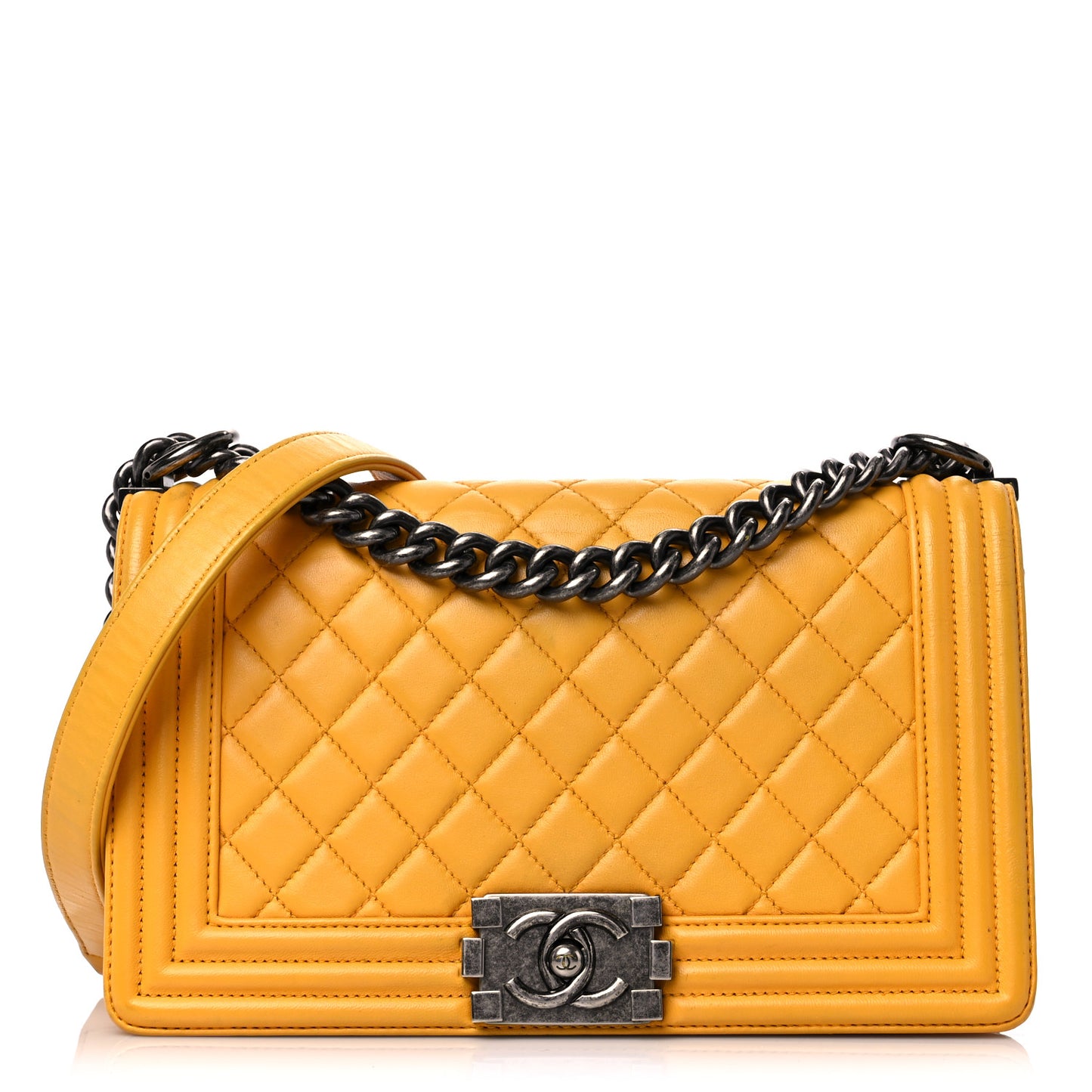 Lambskin Quilted Medium Boy Flap Yellow