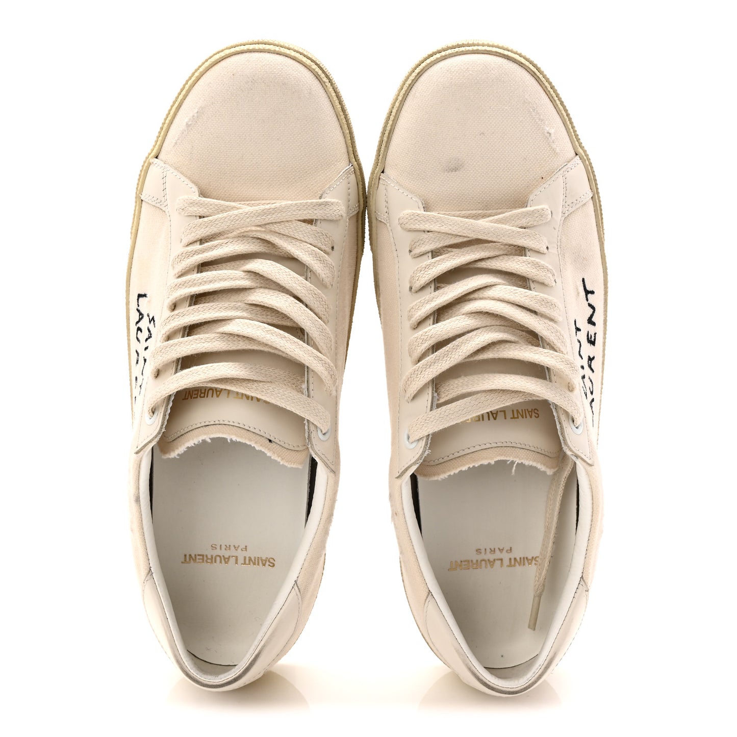 Distressed Canvas Court Classic Sneakers 38.5 Panna