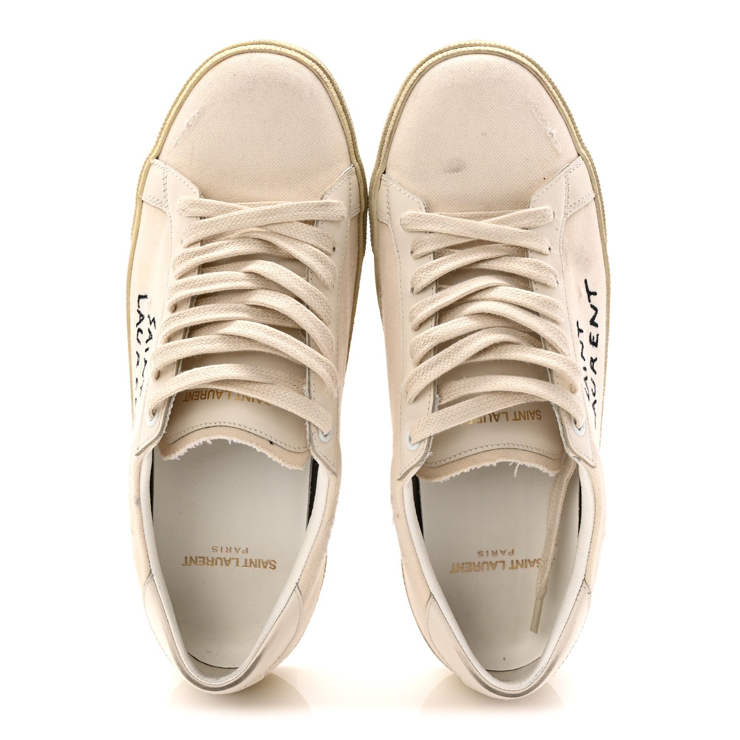 Saint Laurent Distressed Canvas Court Classic Sneakers 38.5 Panna 2 of 11