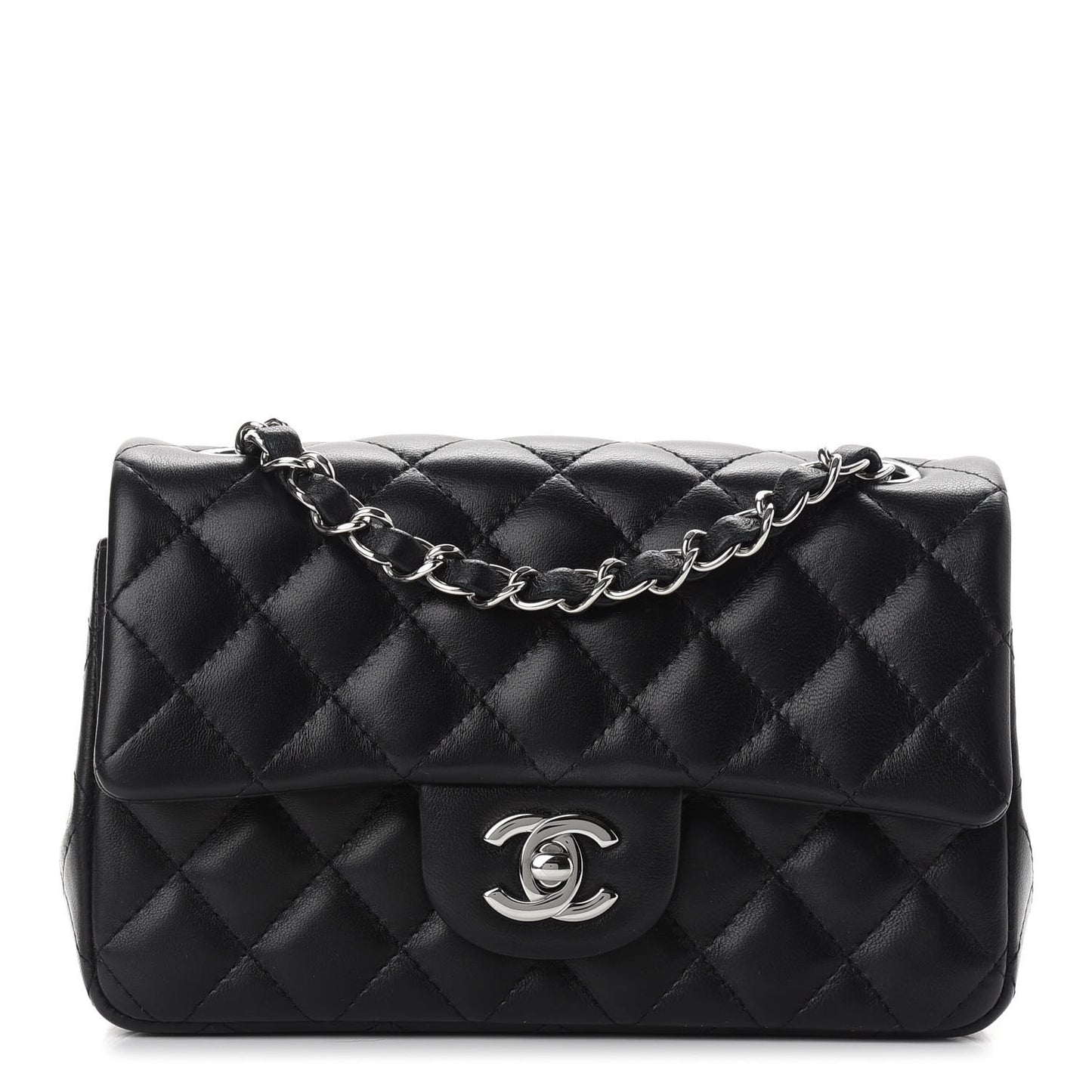 Lambskin Quilted Mini Rectangular Flap Black