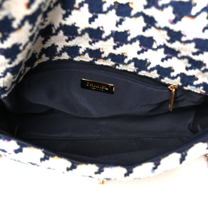 Chanel Tweed Quilted Large Chanel 19 Flap Ecru Navy Blue Multicolor 5 of 10