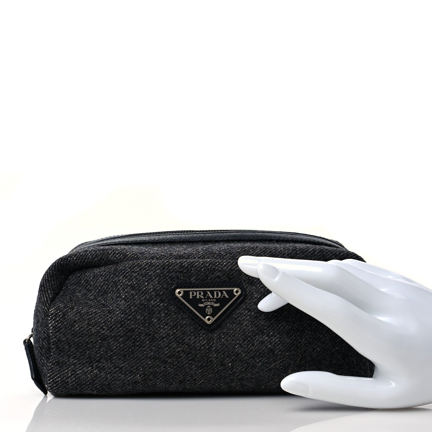 Prada Wool Cosmetic Pouch Grey 2 of 9