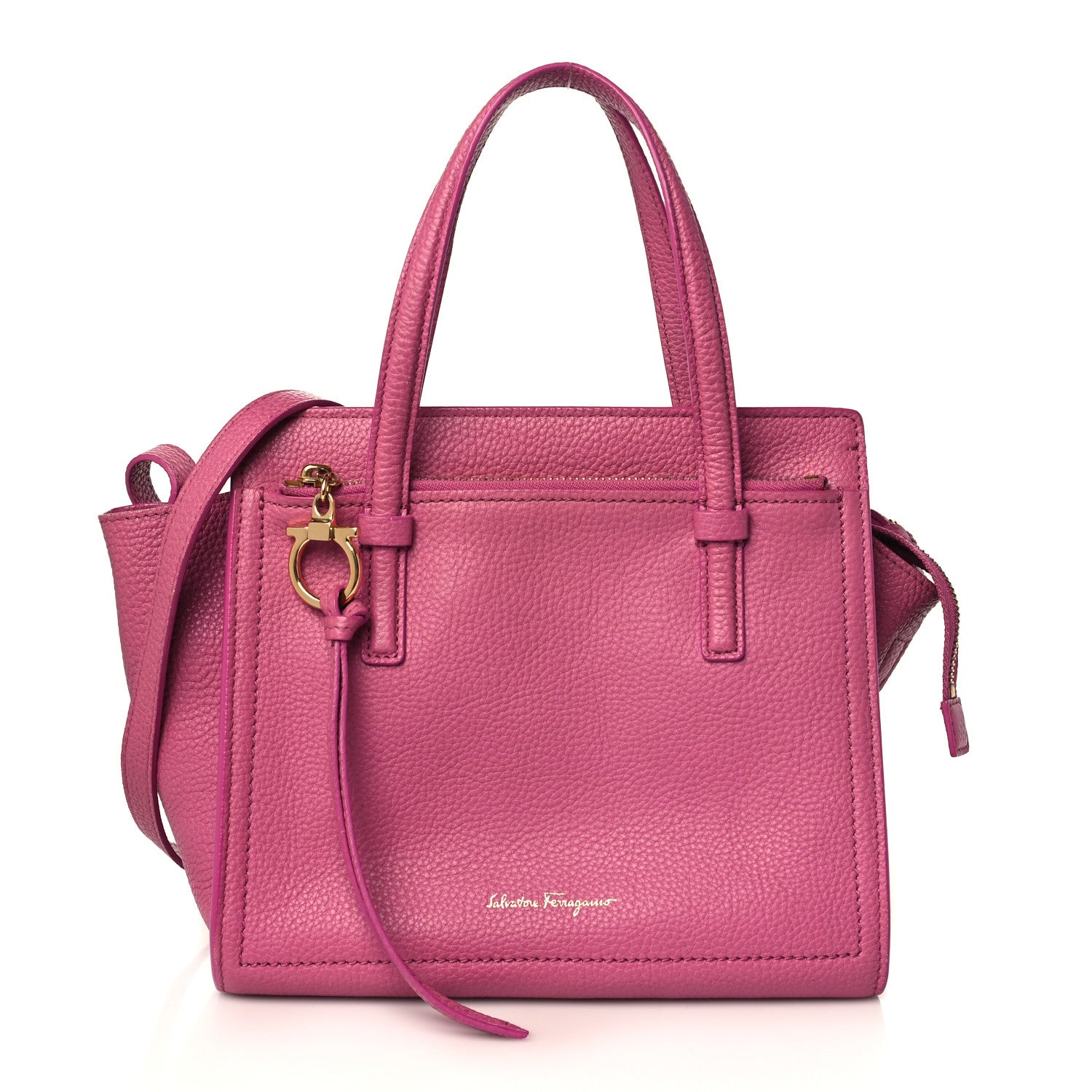 Salvatore Ferragamo Hammered Calfskin Double Handle Small Amy Tote Pink 1 of 8