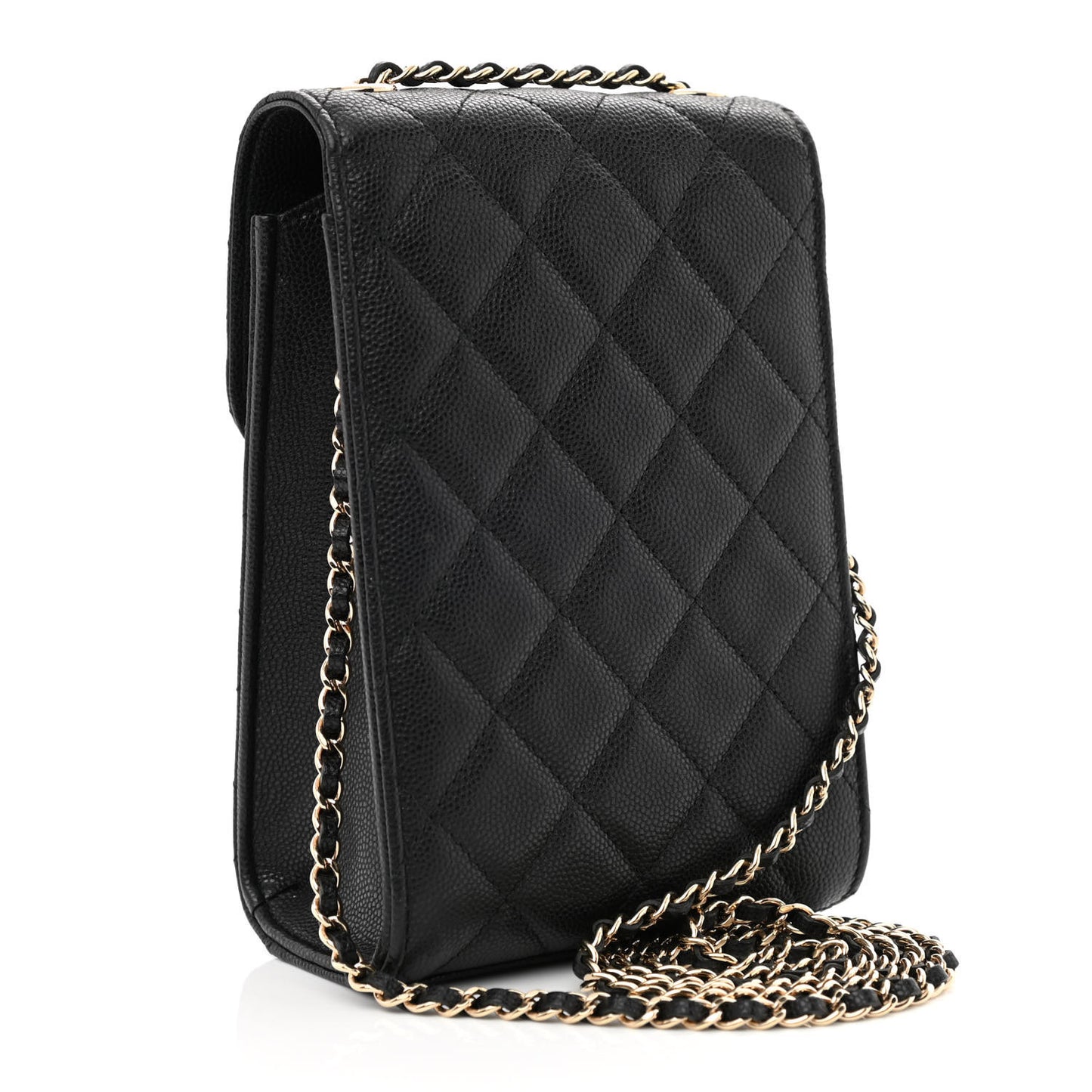Caviar Quilted Golden Class Phone Holder Black