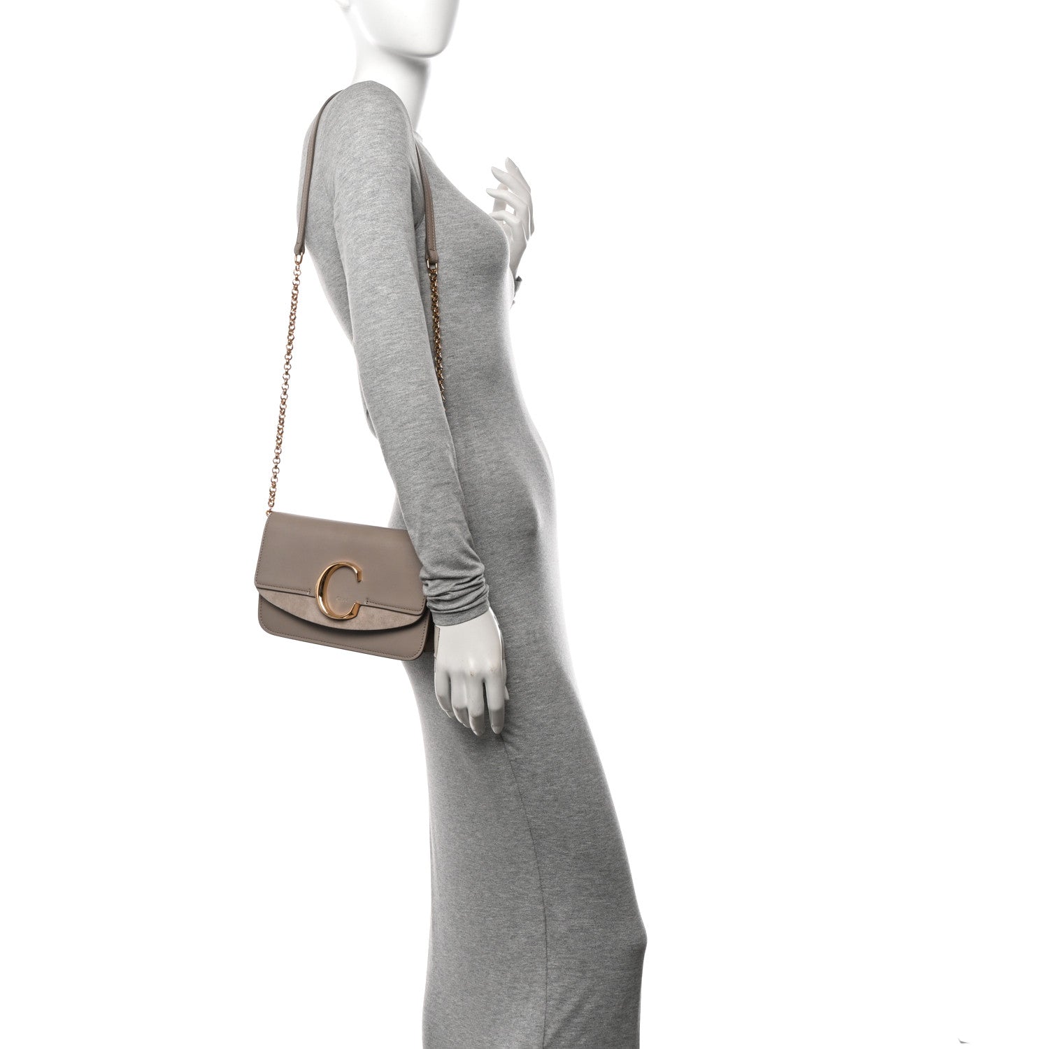 Chloe Calfskin Suede C Clutch With Chain Motty Grey 2 of 10