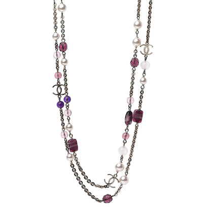 Chanel Pearl Beaded Enamel CC Long Necklace Gold Purple 1 of 4